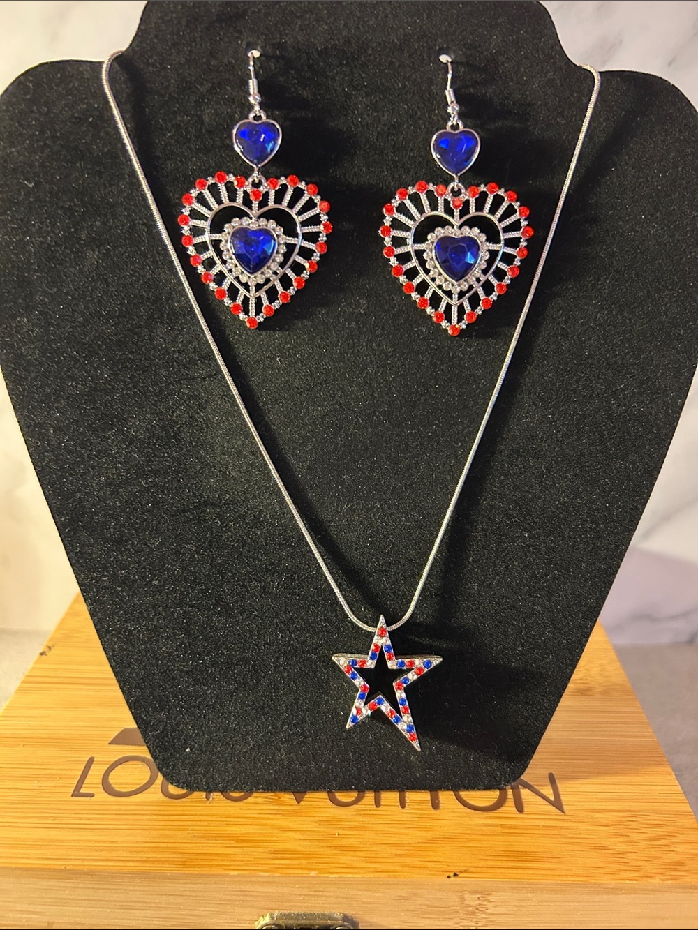 Paparazzi Blue & Red Heart Earrings with Star Pendant Necklace